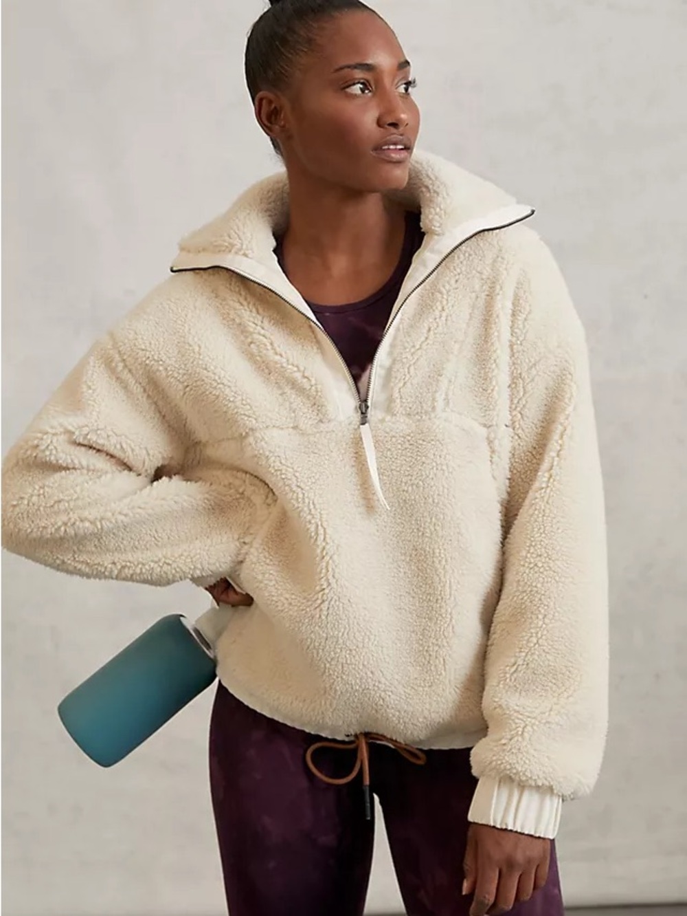 Varley Cream Teddy Sherpa Half-Zip Jacket Med